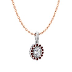 Rayiha Kolye - Swarovski ve garnet 8 ayar beyaz altın kolye (40 cm rose altın rolo zincir) #1vvnstc
