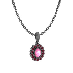 Rayiha Kolye - Pembe kuvars ve kök yakut 925 ayar siyah rodyum kaplama gümüş kolye (40 cm gümüş rolo zincir) #1w8zhv9