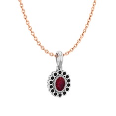 Rayiha Kolye - Kök yakut ve siyah zirkon 8 ayar beyaz altın kolye (40 cm rose altın rolo zincir) #1x2oli0