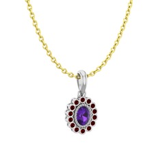 Ametist ve garnet 14 ayar beyaz altın kolye (40 cm altın rolo zincir)