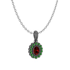Rayiha Kolye - Garnet ve yeşil kuvars 925 ayar siyah rodyum kaplama gümüş kolye (40 cm beyaz altın rolo zincir) #1xnv7hw