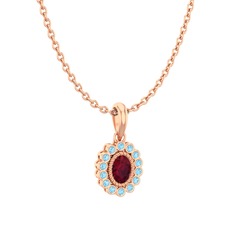 Rayiha Kolye - Kök yakut ve akuamarin 14 ayar rose altın kolye (40 cm rose altın rolo zincir) #1xw7lqv