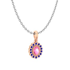 Rayiha Kolye - Pembe kuvars ve lab safir 925 ayar rose altın kaplama gümüş kolye (40 cm gümüş rolo zincir) #1y0j64k
