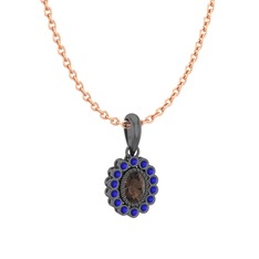 Rayiha Kolye - Dumanlı kuvars ve lab safir 925 ayar siyah rodyum kaplama gümüş kolye (40 cm rose altın rolo zincir) #1ynmy2u