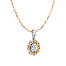 Rayiha Kolye - Swarovski ve sitrin 8 ayar beyaz altın kolye (40 cm rose altın rolo zincir) #20ail4