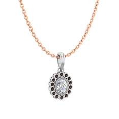 Rayiha Kolye - Swarovski ve dumanlı kuvars 14 ayar beyaz altın kolye (40 cm rose altın rolo zincir) #2252io