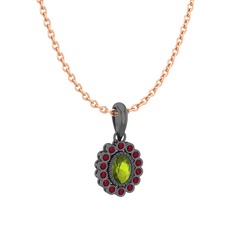 Rayiha Kolye - Peridot ve kök yakut 925 ayar siyah rodyum kaplama gümüş kolye (40 cm rose altın rolo zincir) #293r47