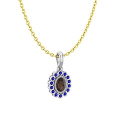 Rayiha Kolye - Dumanlı kuvars ve lab safir 925 ayar gümüş kolye (40 cm altın rolo zincir) #2hieox
