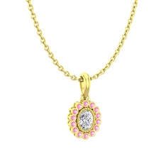 Rayiha Kolye - Swarovski ve pembe kuvars 18 ayar altın kolye (40 cm altın rolo zincir) #2jmb6g