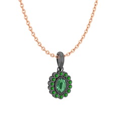 Rayiha Kolye - Kök zümrüt ve yeşil kuvars 925 ayar siyah rodyum kaplama gümüş kolye (40 cm rose altın rolo zincir) #2r7z71