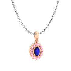 Rayiha Kolye - Lab safir ve pembe kuvars 18 ayar rose altın kolye (40 cm beyaz altın rolo zincir) #2ss9cx