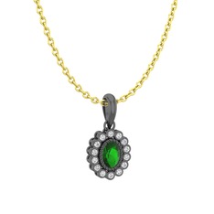 Rayiha Kolye - Yeşil kuvars ve swarovski 925 ayar siyah rodyum kaplama gümüş kolye (40 cm altın rolo zincir) #2yq1b2