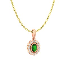 Rayiha Kolye - Yeşil kuvars ve pırlanta 925 ayar rose altın kaplama gümüş kolye (0.154 karat, 40 cm altın rolo zincir) #30qmnt