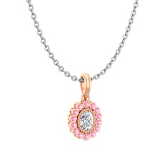 Swarovski ve pembe kuvars 8 ayar rose altın kolye (40 cm gümüş rolo zincir)