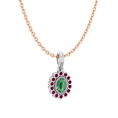 Rayiha Kolye - Kök zümrüt ve rodolit garnet 18 ayar beyaz altın kolye (40 cm rose altın rolo zincir) #3kvmxs