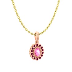 Rayiha Kolye - Pembe kuvars ve rodolit garnet 925 ayar rose altın kaplama gümüş kolye (40 cm altın rolo zincir) #3q9jj4