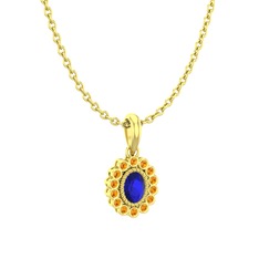 Lab safir ve sitrin 8 ayar altın kolye (40 cm gümüş rolo zincir)