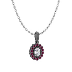 Rayiha Kolye - Swarovski ve rodolit garnet 925 ayar siyah rodyum kaplama gümüş kolye (40 cm beyaz altın rolo zincir) #470c8t