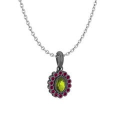 Rayiha Kolye - Peridot ve rodolit garnet 925 ayar siyah rodyum kaplama gümüş kolye (40 cm beyaz altın rolo zincir) #4glwb4