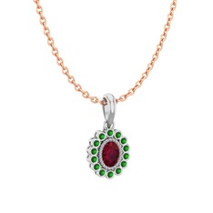 Rayiha Kolye - Kök yakut ve yeşil kuvars 14 ayar beyaz altın kolye (40 cm rose altın rolo zincir) #4sxkoh
