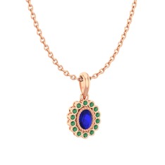 Rayiha Kolye - Lab safir ve kök zümrüt 8 ayar rose altın kolye (40 cm rose altın rolo zincir) #4vxcoy