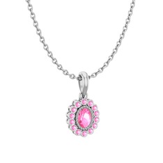 Rayiha Kolye - Pembe kuvars 18 ayar beyaz altın kolye (40 cm beyaz altın rolo zincir) #595exq
