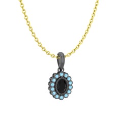 Rayiha Kolye - Siyah zirkon ve akuamarin 925 ayar siyah rodyum kaplama gümüş kolye (40 cm altın rolo zincir) #5p1kva