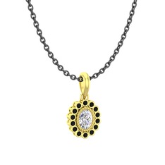 Rayiha Kolye - Swarovski ve siyah zirkon 14 ayar altın kolye (40 cm gümüş rolo zincir) #61vhn5