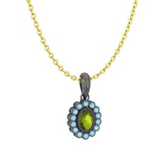 Peridot ve akuamarin 925 ayar siyah rodyum kaplama gümüş kolye (40 cm gümüş rolo zincir)