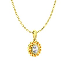 Swarovski ve sitrin 8 ayar altın kolye (40 cm gümüş rolo zincir)