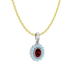 Rayiha Kolye - Garnet ve akuamarin 18 ayar beyaz altın kolye (40 cm altın rolo zincir) #6lszjo