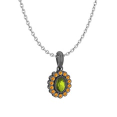 Rayiha Kolye - Peridot ve sitrin 925 ayar siyah rodyum kaplama gümüş kolye (40 cm beyaz altın rolo zincir) #6onb3a