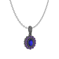 Rayiha Kolye - Lab safir ve ametist 925 ayar siyah rodyum kaplama gümüş kolye (40 cm beyaz altın rolo zincir) #6p61uw