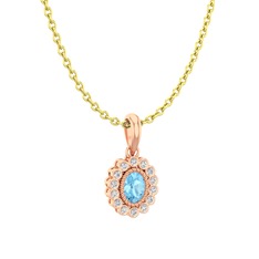 Rayiha Kolye - Akuamarin ve swarovski 8 ayar rose altın kolye (40 cm altın rolo zincir) #6wgmjz
