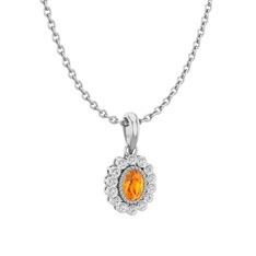 Rayiha Kolye - Sitrin ve beyaz zirkon 8 ayar beyaz altın kolye (40 cm beyaz altın rolo zincir) #700dm4