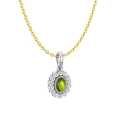 Rayiha Kolye - Peridot ve beyaz zirkon 18 ayar beyaz altın kolye (40 cm altın rolo zincir) #78f82r