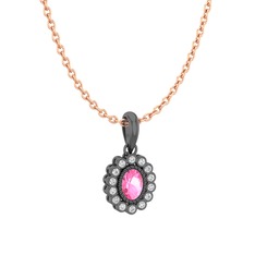 Rayiha Kolye - Pembe kuvars ve beyaz zirkon 925 ayar siyah rodyum kaplama gümüş kolye (40 cm rose altın rolo zincir) #7bi0eu