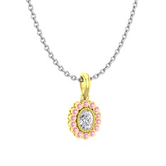 Swarovski ve pembe kuvars 925 ayar altın kaplama gümüş kolye (40 cm beyaz altın rolo zincir)