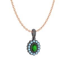 Rayiha Kolye - Yeşil kuvars ve akuamarin 925 ayar siyah rodyum kaplama gümüş kolye (40 cm rose altın rolo zincir) #7ja728