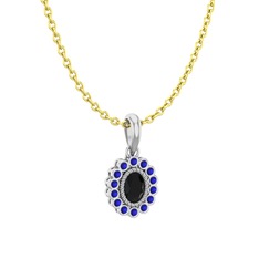Rayiha Kolye - Siyah zirkon ve lab safir 925 ayar gümüş kolye (40 cm gümüş rolo zincir) #7jhjlm