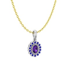 Ametist ve lab safir 925 ayar gümüş kolye (40 cm gümüş rolo zincir)