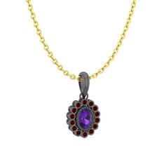 Rayiha Kolye - Ametist ve garnet 925 ayar siyah rodyum kaplama gümüş kolye (40 cm gümüş rolo zincir) #7oszo4