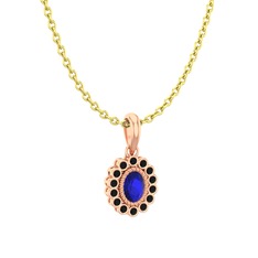 Rayiha Kolye - Lab safir ve siyah zirkon 8 ayar rose altın kolye (40 cm altın rolo zincir) #7qf2n6