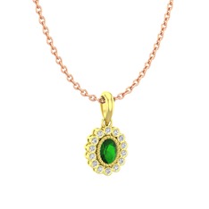 Rayiha Kolye - Yeşil kuvars ve pırlanta 8 ayar altın kolye (0.154 karat, 40 cm rose altın rolo zincir) #7tid2b