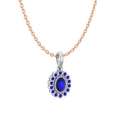 Lab safir 18 ayar beyaz altın kolye (40 cm rose altın rolo zincir)