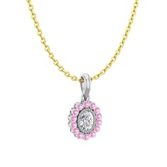 Rayiha Kolye - Swarovski ve pembe kuvars 14 ayar beyaz altın kolye (40 cm altın rolo zincir) #7v4ukt