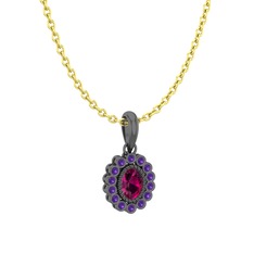 Rayiha Kolye - Rodolit garnet ve ametist 925 ayar siyah rodyum kaplama gümüş kolye (40 cm gümüş rolo zincir) #85njsd