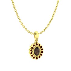 Dumanlı kuvars ve garnet 8 ayar altın kolye (40 cm gümüş rolo zincir)