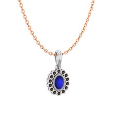 Lab safir ve dumanlı kuvars 14 ayar beyaz altın kolye (40 cm rose altın rolo zincir)