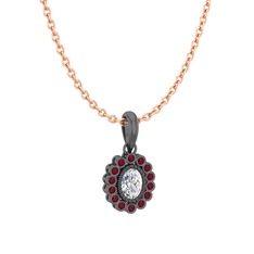 Rayiha Kolye - Swarovski ve kök yakut 925 ayar siyah rodyum kaplama gümüş kolye (40 cm rose altın rolo zincir) #8i0j5t